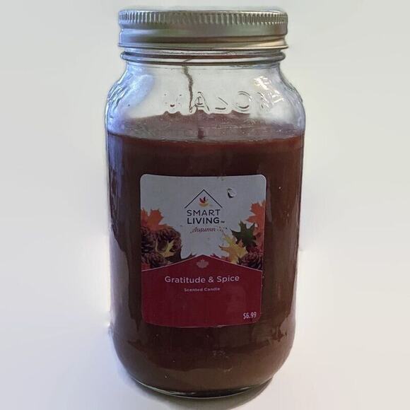 Smart Living Scented Jar Candle Gratitude Spice Single Wick Reusable Glass - Picture 1 of 6